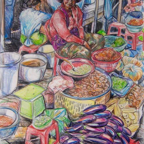 Vegetable Seller in Red. 570 X 760. 2016. Pencil on Paper. Gavin Brown.jpg