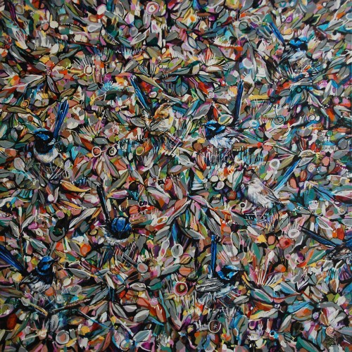 Blue Wrens II.122 X 122.2014.Oil on Canvas.