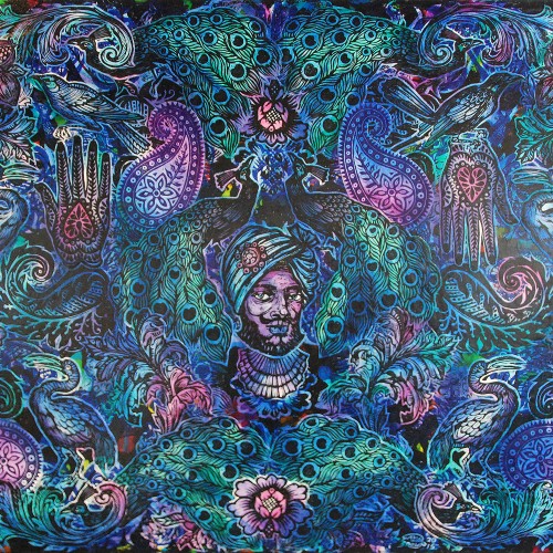 Peacocks-Paisleys.-Ink-And-Acrylic-on-Canvas.2015.-Gavin-Brown-153-X-122